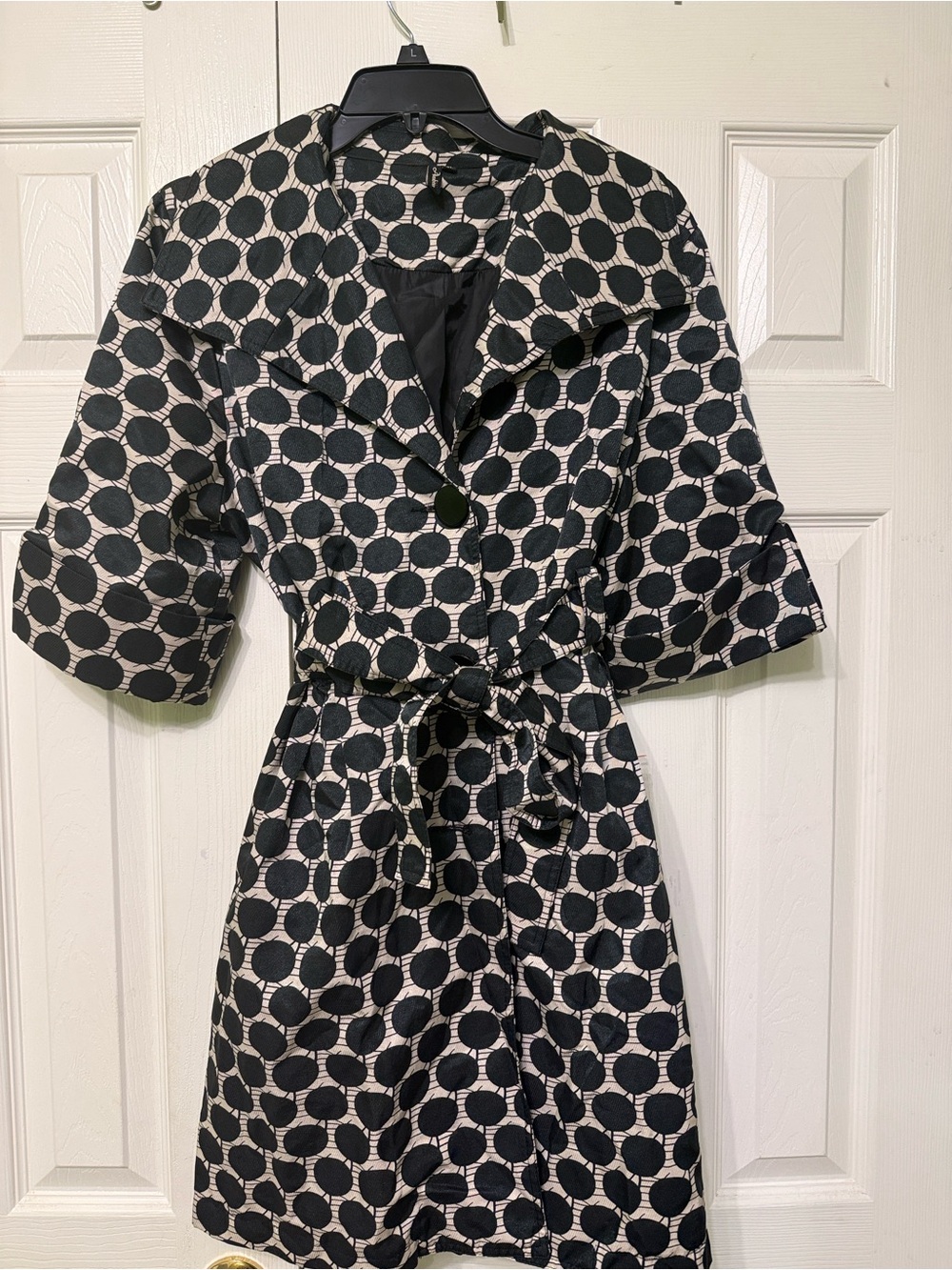 ambition Black and White Polka Dot Belted Blazer
